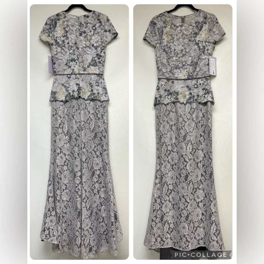 JS collections short sleeves 3D lace embroidered bodice long gown - Picture 10 of 12